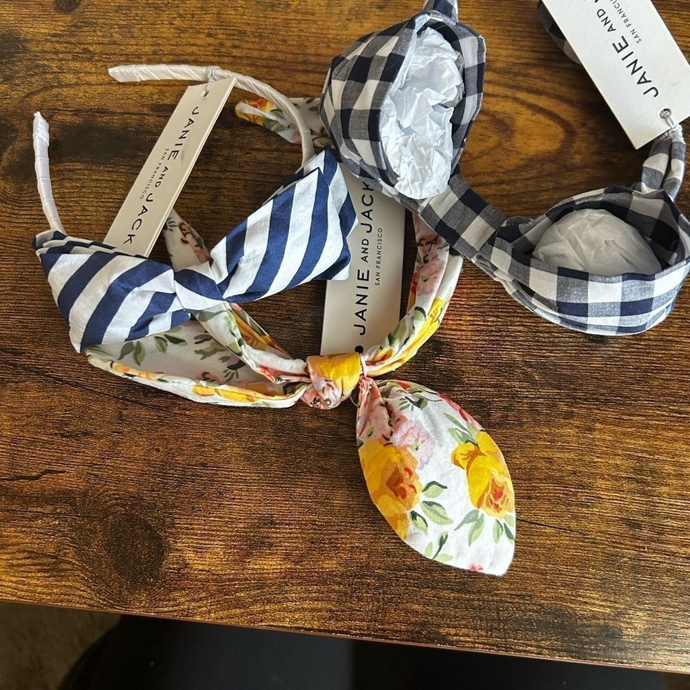Janie and Jack Gingham and Floral Headband Trio